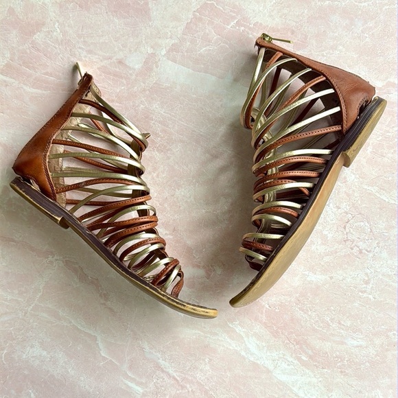 Sam Edelman Kamille Gladiator Strappy Gold and Tan Sandals Sz 8 Women's - Picture 3 of 12